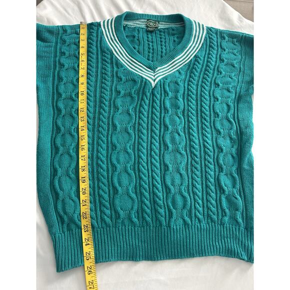 Vintage Izod Cable Knit V-Neck Sweater Womens Size Large Teal Classic Casual - Picture 5 of 6